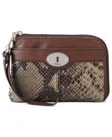 Wildly practical. Fossil brings a touch of the exotic to the everyday with this python-embossed leather design, featuring signature detailing and convenient wristlet strap. Slip it in your handbag or wear it on its own, for an exotic way to stay organized. Wildly practical. Fossil brings a touch of the exotic to the everyday with this python-embossed leather design, featuring signature detailing and convenient wristlet strap. Slip it in your handbag or wear it on its own, for an exotic way to stay organized.