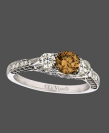 Not your average diamond ring, this unique design by Le Vian will tantalize the senses. A round-cut chocolate diamond (7/8 ct. t.w.) sits snug between two round-cut white diamonds (3/8 ct. t.w.). Set in 14k white gold. Size 7. Not your average diamond ring, this unique design by Le Vian will tantalize the senses. A round-cut chocolate diamond (7/8 ct. t.w.) sits snug between two round-cut white diamonds (3/8 ct. t.w.). Set in 14k white gold. Size 7.