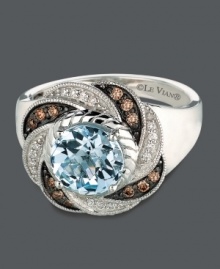 A lovely mix of color and elegance. This sparkling ring by Le Vian features a pale, aquamarine center stone (1-1/2 ct. t.w.) surrounded by swirling rows of round-cut chocolate diamonds (1/8 ct. t.w.) and white diamond accents. Ring crafted in 14k white gold. Size 7.