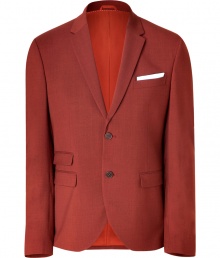 This sleek Neil Barrett blazer features a Mid-Century silhouette and a stylish bold hue - Notched lapels, two-button closure, three front pockets, slim fit - Style with trousers, a clean checked button down, and oxfords This sleek Neil Barrett blazer features a Mid-Century silhouette and a stylish bold hue - Notched lapels, two-button closure, three front pockets, slim fit - Style with trousers, a clean checked button down, and oxfords