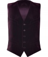 Take the menswear trend into your chic evening look with Polo Ralph Laurens exquisitely soft velvet vest, detail in rich cabernet for a luxurious festive feel - V-neckline, button-down front, slit pockets, tonal satin back with adjustable sash, back slit - Tailored fit - Layer over menswear-inspired separates and finish with a dusting of ultra-feminine fine jewelry