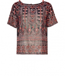 Inject instant chic into your warm weather look with this ethnic-inspired embroidered top from Antik Batik - Round neck, short sleeves, all-over embroidery, bead details, straight silhouette, cropped - Wear with high waisted flares, a loose knit cardigan, and platform sandals