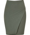Stylish and sexy, this easy to style skirt from James Perse takes your casual look to the next level - Pencil silhouette, side ruche detail, faux-wrap with overlay slit detail - Wear with an oversized blouse, platform heels, and a statement satchel