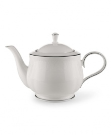 Timeless and refined, the Hannah Platinum pattern is crafted of pure white bone china embossed with a subtle palmetto-leaf design and banded in platinum. Qualifies for Rebate Timeless and refined, the Hannah Platinum pattern is crafted of pure white bone china embossed with a subtle palmetto-leaf design and banded in platinum. Qualifies for Rebate