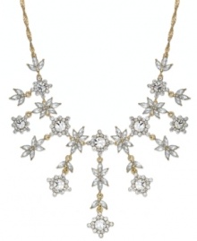 Embrace the drama. Charter Club's intricate necklace combines rows of linear floral pendants with clear glass accents. Set in gold tone mixed metal. Approximate length: 16-1/2 inches + 2-inch extender. Approximate drop: 4 inches. Embrace the drama. Charter Club's intricate necklace combines rows of linear floral pendants with clear glass accents. Set in gold tone mixed metal. Approximate length: 16-1/2 inches + 2-inch extender. Approximate drop: 4 inches.