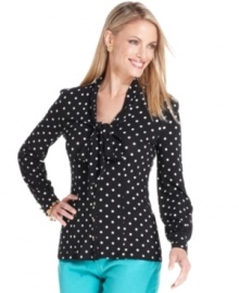 Pep up your wardrobe with Charter Club's fun blouse, featuring a polka-dot print for graphic impact. The tie at the neck makes it perfect for dressing up too!