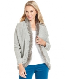 Charter Club's open-front cardigan features faux-fur trim for a cozy touch.