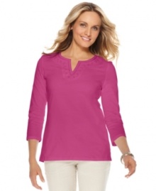 Beat the heat in this embroidered Charter Club petite tunic, rendered in cool cotton. This updated basic can be turned into a variety of outfits! Beat the heat in this embroidered Charter Club petite tunic, rendered in cool cotton. This updated basic can be turned into a variety of outfits!