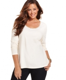 And shine to your casual style with Charter Club's long sleeve plus size top, featuring an embellished neckline-- it's an Everyday Value!