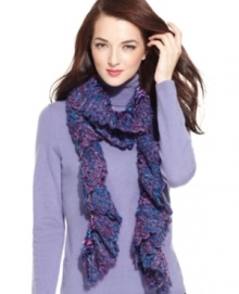 Flirty and feminine, this colorful chenille scarf from Charter Club features ruffled edges and a pretty pattern that will let your style stand out. Flirty and feminine, this colorful chenille scarf from Charter Club features ruffled edges and a pretty pattern that will let your style stand out.