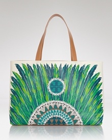 Tory Burch takes on-the-go accessorizing in an uptown direction with this multi colored tote, boasting a day-right look, sturdy leather trims, and room for all the essentials.