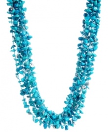 Chunky turquoise chips. Kenneth Cole New York's mixed metal necklace is silver plated and comprises several strands of semi-precious turquoise chip beads. Silver tone details add a shiny touch. Approximate length: 17 inches + 3-inch extender.