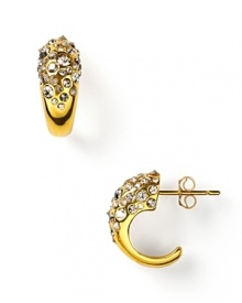 Encrusted with Swarovski crystals, these chunky 18 Kt. gold plate hoops catch the light--and turn heads. By Alexis Bittar. Encrusted with Swarovski crystals, these chunky 18 Kt. gold plate hoops catch the light--and turn heads. By Alexis Bittar.