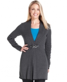 A modern chevron print adorns Charter Club's long cardigan for of-the-moment style.