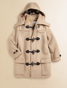 Featuring check lining, classic toggles and a removable hood, this coat made from plush wool is a cold-weather must-wear.Detachable hoodShirt collarLong sleeves with button cuffsToggle button closureFlap patch pocketsFully linedWoolDry cleanImported Please note: Number of buttons may vary depending on size ordered. Featuring check lining, classic toggles and a removable hood, this coat made from plush wool is a cold-weather must-wear.Detachable hoodShirt collarLong sleeves with button cuffsToggle button closureFlap patch pocketsFully linedWoolDry cleanImported Please note: Number of buttons may vary depending on size ordered.