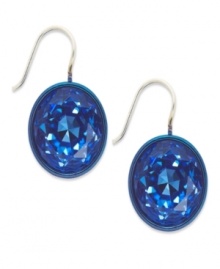 These faceted drop earrings with a sterling-silver hook from Juicy Couture are right on point if you're looking to spice up your accessories. With an oval-cut blue glass stone. Crafted in silver tone mixed metal. Approximate drop: 3/4 inch.