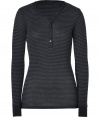 An essential basic in super soft cotton-cashmere, Majestics striped henley is a must for your layered looks - Rounded neckline, button closures, long sleeves, black trim - Classic slim fit - Pair with favorite skinnies and chunky biker boots