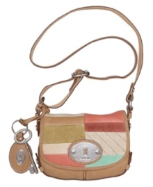 Go hippie-chic with this pretty patchwork flap bag by Fossil. With an easy-going crossbody silhouette and dangling signature charms, it's the perfect on-the-go style for any day of the week. Go hippie-chic with this pretty patchwork flap bag by Fossil. With an easy-going crossbody silhouette and dangling signature charms, it's the perfect on-the-go style for any day of the week.