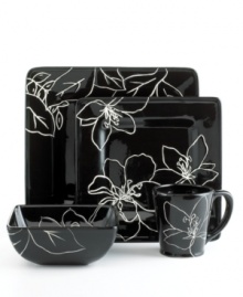 Sprawling black and white flowers lend your tabletop a modern sensibility. With a blend of hand-painted florals and contemporary design, the Anna square 4-piece place settings are crafted to enhance your decor at special occasions or quiet nights at home. Sprawling black and white flowers lend your tabletop a modern sensibility. With a blend of hand-painted florals and contemporary design, the Anna square 4-piece place settings are crafted to enhance your decor at special occasions or quiet nights at home.