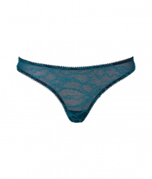 Turn up the heat with this retro-inspired lace thong from Kiki de Montparnasse - Delicate emerald floral lace with black underlay - Perfect under any outfit or with the matching bra for stylish lounging Turn up the heat with this retro-inspired lace thong from Kiki de Montparnasse - Delicate emerald floral lace with black underlay - Perfect under any outfit or with the matching bra for stylish lounging