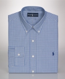 Round out your wardrobe of dress shirts with this crisp navy check from Polo Ralph Lauren.