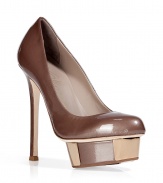 Luxurious pumps made ​.​.of fango patent leather - Round toe and stable heel - 3 cm (1.2) platform with gold inlay and stunningly high 13 cm (5.1) stiletto - dont panic, you can walk very well and safely - Sexy, sexy, sexy - Works as a stylish accent for a classic sheath dress and as a partner for skinny jeans and cocktail dresses