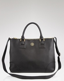 Tory Burch's leather tote updates a classic silhouette with a super-saturated shade. Shoulder the lush carryall with tweed suits or staple tees for anytime chic. Tory Burch's leather tote updates a classic silhouette with a super-saturated shade. Shoulder the lush carryall with tweed suits or staple tees for anytime chic.