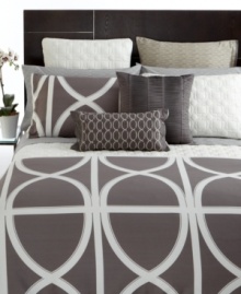 Inspired by the beauty and geometry of architectural details, Hotel Collection's Transom Charcoal comforter makes a bold, modern statement in 400-thread count Pima cotton treated with a wrinkle-resistant finish. Reverses to solid. Inspired by the beauty and geometry of architectural details, Hotel Collection's Transom Charcoal comforter makes a bold, modern statement in 400-thread count Pima cotton treated with a wrinkle-resistant finish. Reverses to solid.