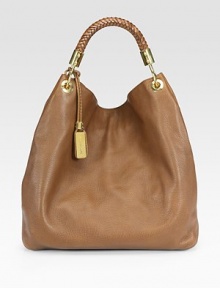 Soft and slouchy pebble-grain leather, finished with a unique woven top-handle.Top handle, 7 drop Magnetic snap closure One inside zip pocket Two inside open pockets Satin lining 13½W X 14H X 5½D Imported Soft and slouchy pebble-grain leather, finished with a unique woven top-handle.Top handle, 7 drop Magnetic snap closure One inside zip pocket Two inside open pockets Satin lining 13½W X 14H X 5½D Imported
