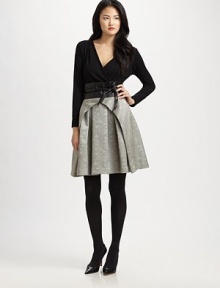 Jacquard adds a touch of texture to this universally flattering skirt with an intriguing pleated front.Pleated frontAllover patternBack zipperA-line designAbout 23 long69% polyester/31% triacetateDry cleanMade in USA of imported fabric Model shown is 5'9 (175cm) wearing US size 4. Jacquard adds a touch of texture to this universally flattering skirt with an intriguing pleated front.Pleated frontAllover patternBack zipperA-line designAbout 23 long69% polyester/31% triacetateDry cleanMade in USA of imported fabric Model shown is 5'9 (175cm) wearing US size 4.