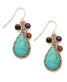 Summer-approved style from Lauren Ralph Lauren. Clusters of semi-precious beads surround a teardrop-shaped turquoise bead set in a bezel crafted in 14k gold plated mixed metal. Approximate drop: 1 inch.