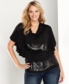 Look party-perfect with INC's butterfly sleeve plus size top, spotlighting a sequined front!