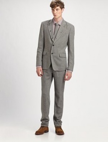 A tailored, slim fit silhouette in a classic tweed design. Banded waist with belt loopsFront zip and hook closureThree back welt pockets Skinny fitInseam, about 33 40% viscose/30% wool/20% polyester/10% silk Machine wash Made in USA A tailored, slim fit silhouette in a classic tweed design. Banded waist with belt loopsFront zip and hook closureThree back welt pockets Skinny fitInseam, about 33 40% viscose/30% wool/20% polyester/10% silk Machine wash Made in USA