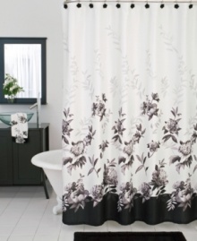 Luminous beauty. This Moonlit Garden shower curtain from Lenox brings modern romance to your bath space with sophisticated florals in soft charcoals, greys and blacks. Crafted of durable polyester. Luminous beauty. This Moonlit Garden shower curtain from Lenox brings modern romance to your bath space with sophisticated florals in soft charcoals, greys and blacks. Crafted of durable polyester.