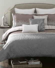 A plush landscape of embroidered blocks brings relaxing sophistication to your space in this serene Florence comforter set from Bryan Keith. Finished with a lovely mauve and gray color scheme.