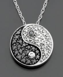 Harmonize your style with this adorably chic yin and yang pendant featuring the perfect balance of round-cut black and white diamonds (1/5 ct. t.w.). Chain measures 15 inches; drop measures 1/2 inch.
