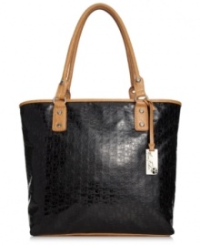 For logo loving fashionistas, this monogram-embossed tote from Marc Fisher is this season's ultimate it-bag. Contrast trim and signature hardware turn up the charm, while the generous interior stows your essentials with ease. For logo loving fashionistas, this monogram-embossed tote from Marc Fisher is this season's ultimate it-bag. Contrast trim and signature hardware turn up the charm, while the generous interior stows your essentials with ease.