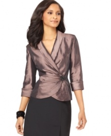 This luxurious Alex Evenings jacket pairs with pants and skirts for a polished and put-together look. This luxurious Alex Evenings jacket pairs with pants and skirts for a polished and put-together look.
