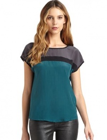 THE LOOKColorblock designShort dolman sleevesTHE FITAbout 25 from shoulder to hemTHE MATERIALSilkCARE & ORIGINDry cleanImportedModel shown is 5'10 (177cm) wearing US size 4.This item was originally available for purchase at Saks Fifth Avenue OFF 5TH stores. 