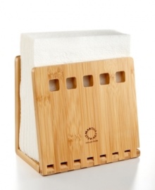 A perfect complement for your kitchen, this folding bamboo napkin holder holds up to 50 napkins at a time and has a raw, yet sophisticated, style that dresses up the everyday essential. A perfect complement for your kitchen, this folding bamboo napkin holder holds up to 50 napkins at a time and has a raw, yet sophisticated, style that dresses up the everyday essential.