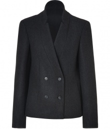 Sleek and sophisticated in timeless anthracite wool, Vanessa Brunos tailored jacket lends a chic polish to your outerwear collection - Notched collar, long sleeves, structured shoulders, double-breasted buttoned front, side slit pockets, tailored seaming - Tailored fit - Wear with everything from casual separates to dressy work sheaths