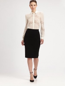 Flattering compact jersey, tailored in a form-fitting pencil silhouette.Banded waistFront and back dartsBack ventConcealed back zip75% viscose/17% nylon/8% elastaneDry cleanMade in Italy of imported fabricModel shown is 5'9 (175cm) wearing US size 4. Flattering compact jersey, tailored in a form-fitting pencil silhouette.Banded waistFront and back dartsBack ventConcealed back zip75% viscose/17% nylon/8% elastaneDry cleanMade in Italy of imported fabricModel shown is 5'9 (175cm) wearing US size 4.