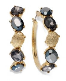 A little something extra for your ear. Alfani's hoop earrings, crafted from gold-tone mixed metal, have glass and acrylic stones along the outside for a stylish touch. Approximate diameter: 1-1/4 inches.