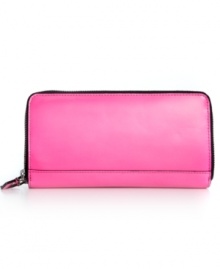 Add a pretty pop of color to your accessories arsenal with this sleek wallet from BCBGMAXAZRIA. Featuring soft leather and a plethora of pockets, it pairs perfectly with your everyday carryall for a polished, on-the-go style. Add a pretty pop of color to your accessories arsenal with this sleek wallet from BCBGMAXAZRIA. Featuring soft leather and a plethora of pockets, it pairs perfectly with your everyday carryall for a polished, on-the-go style.