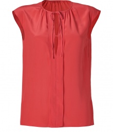 Perfect for both dressing up and down, Josephs radiant coral crepe de chine silk top is a sleek choice with endless wearing possibilities - Round neckline with tie and pleating detail, sleeveless, slit front, layered front panel, side slits - Loose fit - Wear with a pencil skirt and heels, or with favorite skinnies and flats