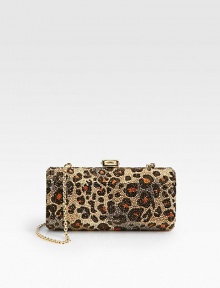 Rich sparkling Italian crystals adorn this compact shape with a versatile chain strap. Detachable chain shoulder strap, 9 dropPush-lock closureNappa leather lining6¼W X 2¾H X 1½DMade in Italy Rich sparkling Italian crystals adorn this compact shape with a versatile chain strap. Detachable chain shoulder strap, 9 dropPush-lock closureNappa leather lining6¼W X 2¾H X 1½DMade in Italy