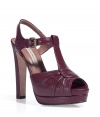 Luxurious sandals made ​.​.of fine, burgundy leather - Elegant, sophisticated and crazy sexy - With fashionable platform and comfortably wide XL heel - Open toe, stylish T-strap, decorative draping and comfortable heel strap - A hit for a business suit, a leather skirt, cocktail dress