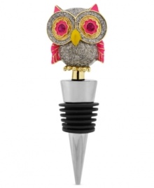 Own the night with this wine stopper from Betsey Johnson. A glittery owl perches atop the metal and rubber wine stopper for a whimsical touch. Item comes packaged in a signature Betsey Johnson Gift Box. Approximate length: 4-1/4 inches.