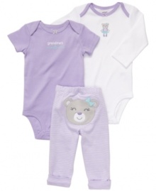 Dressing her for the day will be easy and fun with this 3-piece bodysuits and pant set from Carter's. Dressing her for the day will be easy and fun with this 3-piece bodysuits and pant set from Carter's.
