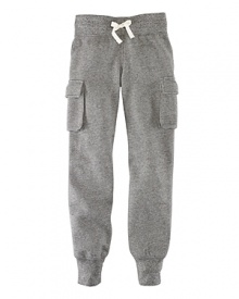 A comfy, ultra-soft cotton fleece pant is designed with cargo pockets for a utilitarian feel. A comfy, ultra-soft cotton fleece pant is designed with cargo pockets for a utilitarian feel.